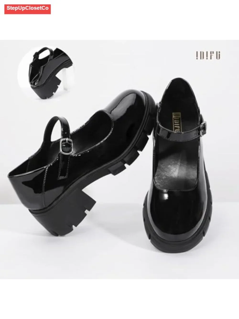 IDIFU Mary Jane Platform Pumps Low Block Heel Dress Shoes Women Comfortable